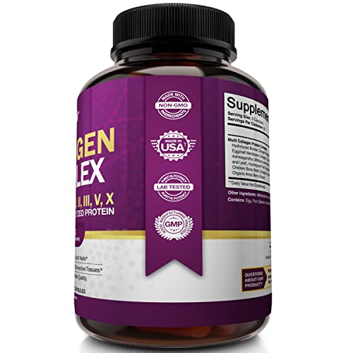 Nutriflair Multi Collagen Peptides Pills 2250Mg, 180 Capsules - Type I, Ii, Iii, V, X - Premium Collagen Complex - Hydrolyzed Protein, Healthy Hair, Skin, And Nails #TOP4