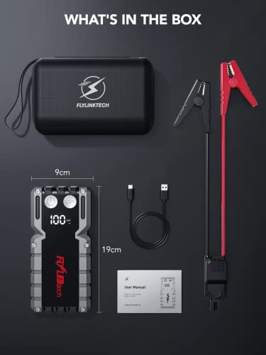 Flylinktech Car Jump Starter, 4000A Peak Battery Booster Jump Starter Pack, 12V Portable Power Bank With Usb Quick Charge 3.0(Up To 9.0L Gas Or 8.0L Diesel), Auto Jump Box Built-In Led Light #TOP6