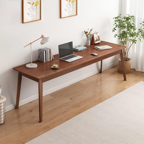 Image of Modern Long Wooden Computer Desk, Natura; Brown Writing Table for Home Office, Minimalist Design,71 inch Simple Modern Extra Long 2-Person Wood Computer