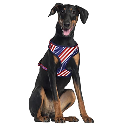 viklot Dog Harness for Small Medium Large Dogs No Pull Dogs Front Clip Harness Dog Vest Harness Adjustable Soft Padded Dog Vest Americian Style Design (Flag, L (Chest: 18-21'))