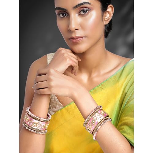 Image of Peora Silk Thread Matching Floral Bangle Set Bridal Chuda Chura Jewellery for Women Girls Navratri Gift Size 2.8 inch