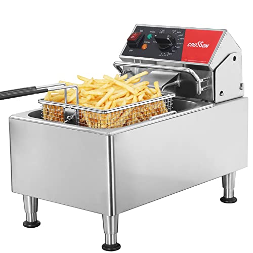 CROSSON ETL Listed 13Lbs Electric Deep Fryer Countertop with Easy-assembling Solid Basket,Removeable Oil Container for Restaurant Home Use-120V,1800W Commercial Deep Fryer