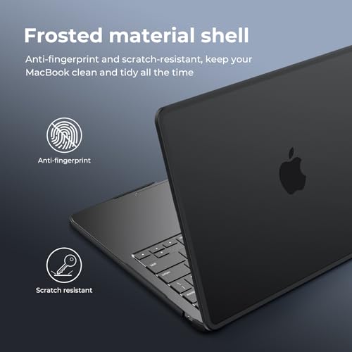 Image of BlueSwan Anti-Cracking Hard Shell Case Compatible with MacBook Air 15 inch M5 M4 M3 M2 2026-2023 A3448 A3241 A3114 A2941, Drop Protection Soft TPU Bumper PC Base for Air 15.3 inch, Frosted Black