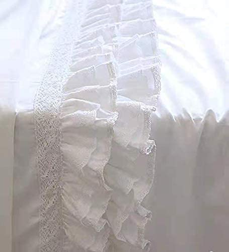 Meaning4 2-Pack White Pillow Shams Shabby Chic Pillowcases With Lace Ruffles Vintage Pillow Covers Cotton Queen Size 20 Inchx30 Inch Luxury Elegant thumb #5