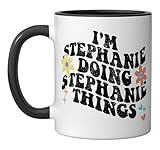 Groovy Im STEPHANIE Doing STEPHANIE Things Funny Mothers Day Ceramic Mug, Black/White