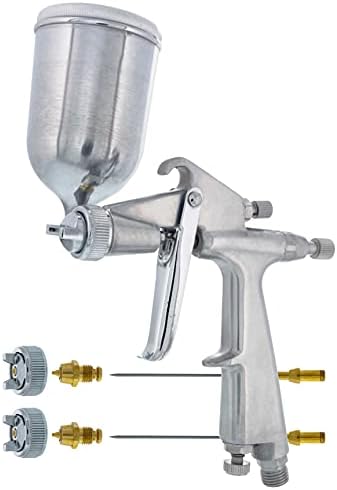 TCP Global Mini Gravity Feed Spray Gun with .8mm.5mm & 1.0mm Needle & Nozzle Sets & Side Mounted Rotating Cup