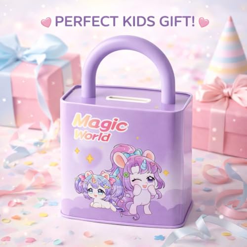 Image of Sajani Cute Cartoon Creative Portable Piggy Bank, Money Saving Box with Combination Lock, Mini Coin Bank Gifts for Boys and Girls, Best Return Gifts for Kids (Pack of 1) (Lock - Purple)
