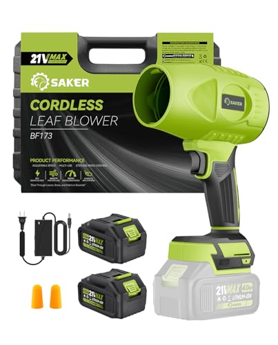 Saker Cordless Leaf Blower Handheld Blower Portable Dust Cleaner 180000 RPM with Adjustable Speed for Drying Patio Cleaning Camping Gifts 2 Batteries Olive Green with Case