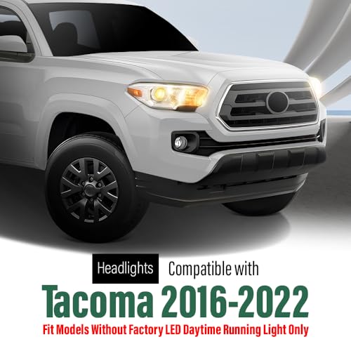 Image of GRAND ORANGE Projector Headlights Assembly Front Headlamp Fit Toyota Tacoma 2016-2022 Model w /o Factory LED DRL 8115004250, 8111004250, 8115004260, 8111004260 Clear Lens Chrome Housing Amber Reflector