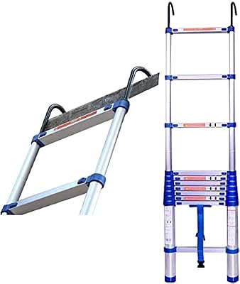 CORCI Telesladders,Aluminumcopiladder with Hook Multi-Purpose Foldiextension Ladder Safetyladder Blue for Roof Outdoor Load 150Kg/a/4.85M/15.91Ft