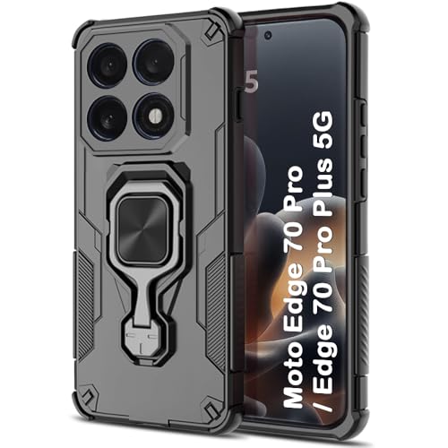 Image of TheGiftKart Tough Armor Bumper Back Case Cover for Motorola Moto Edge 70 Pro /Edge 70 Pro Plus 5G | Ring Holder & Kickstand in-Built | 360 Degree Protection Back Case Cover (PC & TPU, Black)