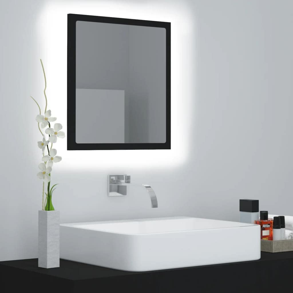 Wakects Espejo de baño con luz LED, espejo para baño iluminado con LED, espejo de pared de baño, regulable, 40 x 8 x 37 cm, negro