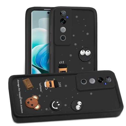Image of AESTMO Back Case Cover for Vivo V40 / V40 Pro / T3 Ultra Cover | Cute Fun Cartoon 3D Ball | Coffee Silicone Case | Full Body Protection | Camera Protection Back Cover (Black)