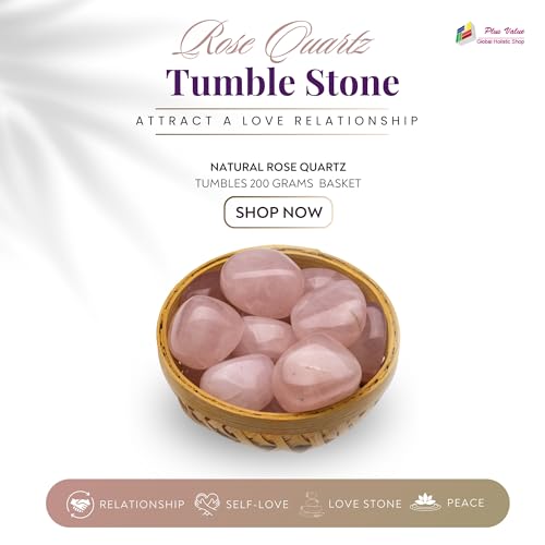 Image of Plus Value Natural Rose Quartz Tumbled Stone Pebbles Heart Chakra Healing, Reiki Crystal Therapy, Vastu, Love, Relationship, Marriage Items Showpiece Home Decor Bedroom Couples (200 Grams, Brazil)