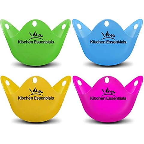 Kitchen Essentials Egg Poacher Cups (4 Pack) for Perfect Poached Eggs - Premium LFGB Grade Silicone Egg Poachers BPA-Free Poach Pods - Poached Egg Maker Set: Cooker, Boiler Steamer, Microwave Eggs Cover