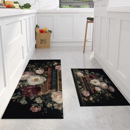 Alfombras de cocina DUOTCYELE juego de 2 piezas estilo floral europeo clásico y relieve dorado 4