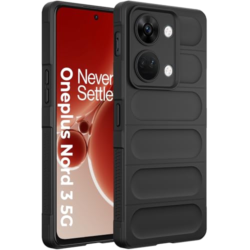 Image of A rtistque Liquid Silicone Stripes Back Cover Case for Oneplus Nord 3 5G | with Camera Protection | with Inner Fabric | Anti Slip Grip | AirBag Case - Black