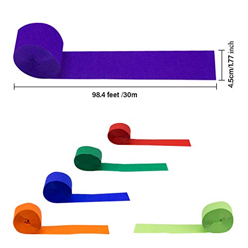 98.4 Feet Crepe Paper Streamers | Pack Of 9 Color Rolls | Party Rainbow Decorations In Red, Orange, Yellow, Green, Blue & Purple | Fun Colorful, Booth Backdrop, Wedding Ceremony, Festival #TOP2