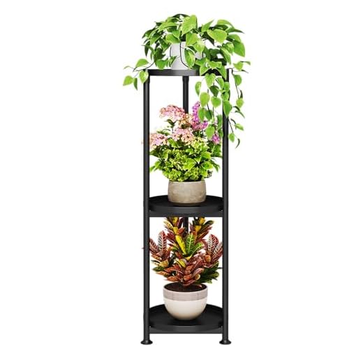 Soporte para plantas de 3 niveles para interiores y exteriores, de 34 pulgadas, de metal extra alto, para plantas en maceta, estante vertical de hierro negro, soporte para macetas grande para esquina