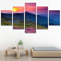 SIGNWIN 5 Panel Canvas Wall Art Modern Art Expressive Farmhouse/Country Landscape Mountain Top Multicolor Photography for Home Decorations Ready to Hang - 60