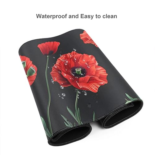 Image of Red Poppy Background Extended Gaming Mouse Pad, with Stitched Edges Large Mouse Pad Desk Protector, Rubber Base Mousepad Keyboard Mouses Mat for Work Game Office Home- 32 inch X 12 inch Inch,E93