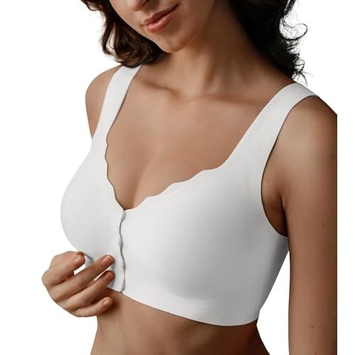 SHARICCA Seamless Front Closure Bras for Women Wireless Full Coverage Support Bra Comfortable No Underwire Everyday Bras Nude Small