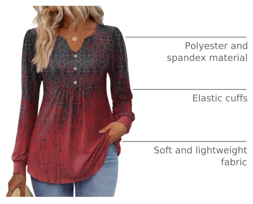 Image of Zeagoo Womens Long Sleeve Tops Fall V Neck Shirt Casual Pleated Tunic Top