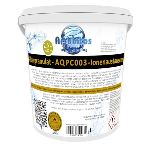 Enthärterharz Ionenaustauscher für Wasserenthärtungsanlagen Entkalkungsanlagen und Wasserfilter Pure Resin PC003 2,5 Liter (Eimer)