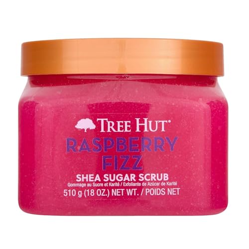 Image of Tree Hut Raspberry Fizz Body Scrub, Exfoliating & Hydrating Sugar Scrub with Shea Butter & Essential Oils, Smooth Skin, Body Exfoliator For All Skin Types, Self Care Gifts for Women, Vegan, 18 Oz