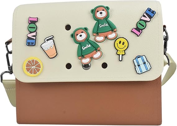 Women's rubber tote bag, 8 charms, adjustable shoulder strap, DIY waterproof and wear-resistant, EVA hollow crossbody bag2