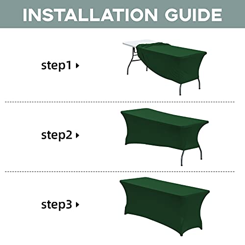 Image of CWK 8FT Waterproof Stretch Spandex Table Cover for Rectangular Tables - Elastic Fitted Tablecloth for Folding Tables,Wrinkle Resistant Table Cloth for Parties,Weddings,Banquets&Events(Blackish Green)