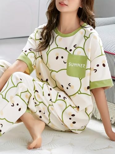 Image of Louis Luxe Womens Korean Night Dress || Full Pyjama Set || Korean Nightsuit || Women Nightwear ||Round Neck Full Sleeve Nightsuit || Loungewear || Everyday Nightdress (ND-02)