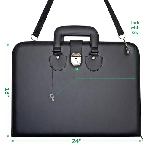 Image of Premium Art Portfolio Leather Bag 18 x 24 (inches) with Lock and Key, Executive Briefcase Style Carrying Case with Handle & Shoulder Strap, Artwork Storage for Posters, Canvas, and Art Materials