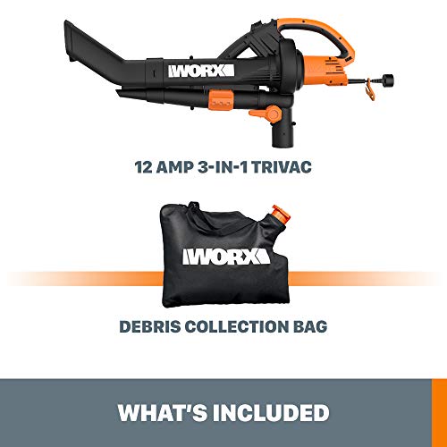 WORX WG509 TRIVAC 12 Amp 3-In-1 Electric Blower/Mulcher/Vacuum with Multi-Stage All Metal Mulching System
