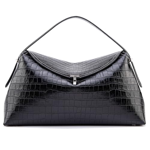 NGGU Leather Crossbody Bag for Women, Purses for Women, Bag with Adjustable Strap & Large Black Crocodile Pattern