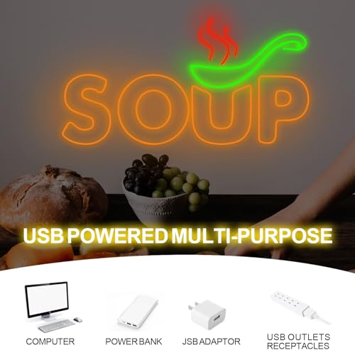 Image of Soup Neon Sign, Soup Led Sign, Soup Neon Light, Food Shop Led Light, Japanese Restaurant Room Wall Decor, Restaurant Neon Light, Chef Neon Lights, Family Party Bedroom Music Concert Bar Hotel Birthday