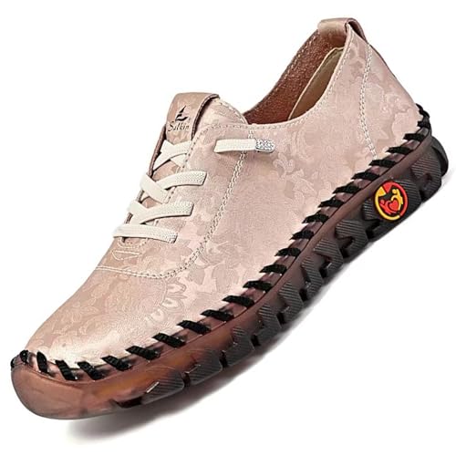 Women's Leather Soft Bottom Flat Slip-on Loafers Fashion Handmade Floral Embroidery Walking Shoes Comfort Orthopedic 4D Pain Relief Casual Shoes