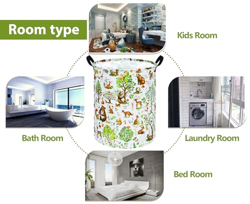 Image of Tree Print Round Laundry Hamper Storage Basket Bins Clothes Nursery Hamper for Home, Gift Storage Bins with Handles