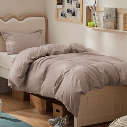 Image of Bedsure Twin /Twin XL Duvet Cover, Double Brushed Bedding Set, Light Khaki | For Kids & Adults, 68 inchx90 inch Comforter Cover, Hotel Luxury, All Season, Breathable, Easy Care, Lightweight, Zipper Closure