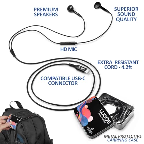 Image of LUDOS FEROX USB C Headphones for iPhone 17 16 15 Pro Max Plus Air iPad Pro, 5 Years Warranty, USB-C Earbuds for Samsung Galaxy S24 S23 Ultra S22 S21 FE S20 Z Flip 3 Fold 4 A53, USB Type C Earphones