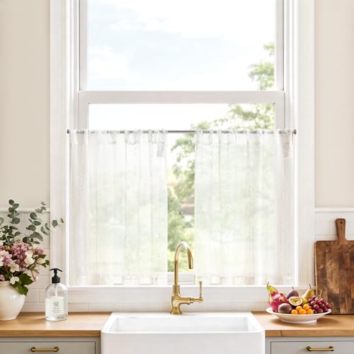 Vangao Rideau Cuisine Voilage Moustiquaire 90L x 60H cm Lot de 2, Blanc