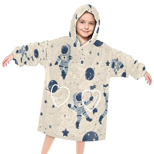 Pardick Wearable Blanket Hoodie for Kids, Robust Astronaut Fleece Sweatshirt Blanket Oversized Blanket Sweatshirt with Pocket Flannel Warm Hooded Blanket 6-10 Year Old Girl Boy Gift, One Size