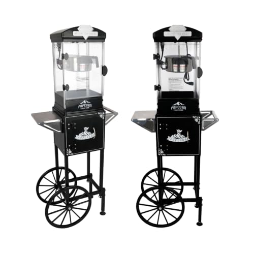 Image of Popcorn Machine with Cart, 10 Oz Kettle Makes Up to 3.5 Gallons, Vintage Popcorn Maker with Storage Cabinet & Scoop, Movie Theater Style Popper for Party, Black