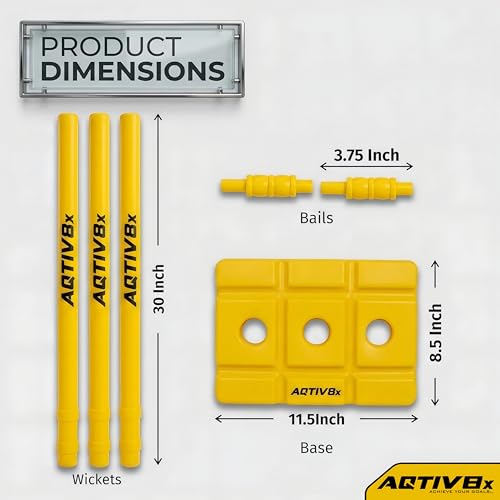 Image of Plastic Cricket Wicket Set Full Size with 1 Base, 2 Bails & 3 Wickets (Yellow)