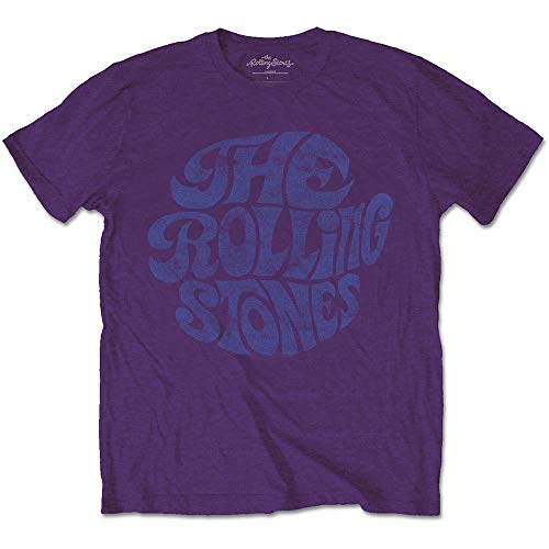 The Rolling Stones Vintage 70S Logo Purple Officiel T-Shirt Hommes Unisexe - Les Beatles, Paul McCartney, John Lennon, RIngo Starr, George Harrison The Rolling Stones Vintage 70S Logo Purple Officiel T-Shirt Hommes Unisexe