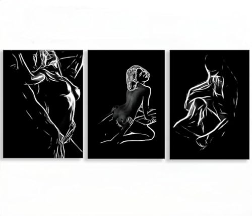PZMZMCA Sexy Körper Frauen Mann Wandkunst Schwarz-Weiß Leinwand Gemälde Akt Paar Poster Drucke für Wohnzimmer Wand Dekor-40x50cmx3 Rahmenlos