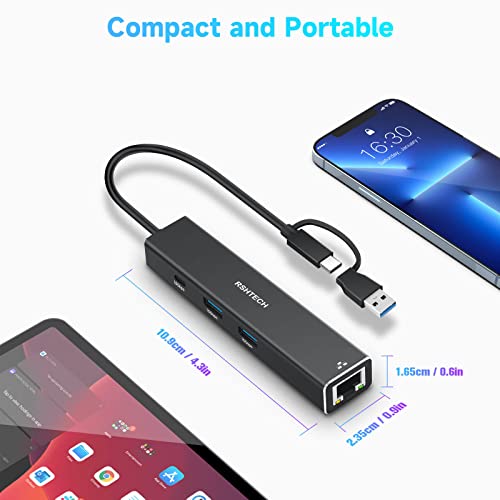 Usb To Ethernet Adapter, Rshtech Usb 3.2 Gen 2 Hub With Rj45 Gigabit Ethernet, 10Gbps Usb-C And 2 Usb-A Data Ports, Aluminum Usb Type C To Lan Network Adapter Splitter For Laptop And Pc, Rsh-St310 #TOP7
