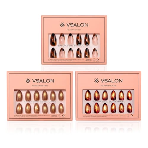 VSALON Press on Nails Short Almond-Golden Spakly Cat Eye Glitter