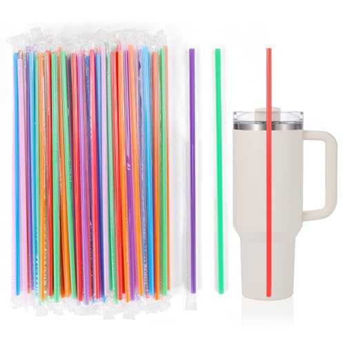 [100 Pcs] Disposable Straws for 40 OZ Tumbler - 12 Long 0.24 Diameter Colorful Plastic Straw for Stanley Cup 40 OZ 30 OZ Individually Wrapped Extra Long Drinking Straws for Large Bottle