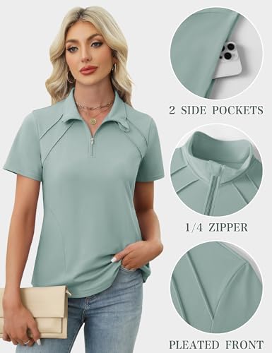 Image of LOMON Womens Golf Polo Shirts Summer Short Sleeve 1 /4 Zip Tops Moisture Wicking Casual Tennis Activewear with Pockets